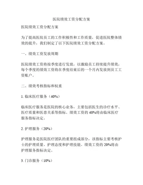 医院绩效工资分配方案