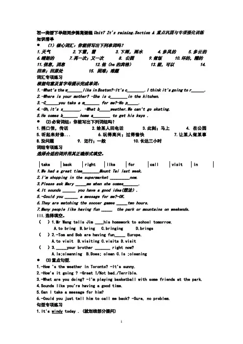 新人教版七年级英语下册Unit7 Section A同步讲练与复习