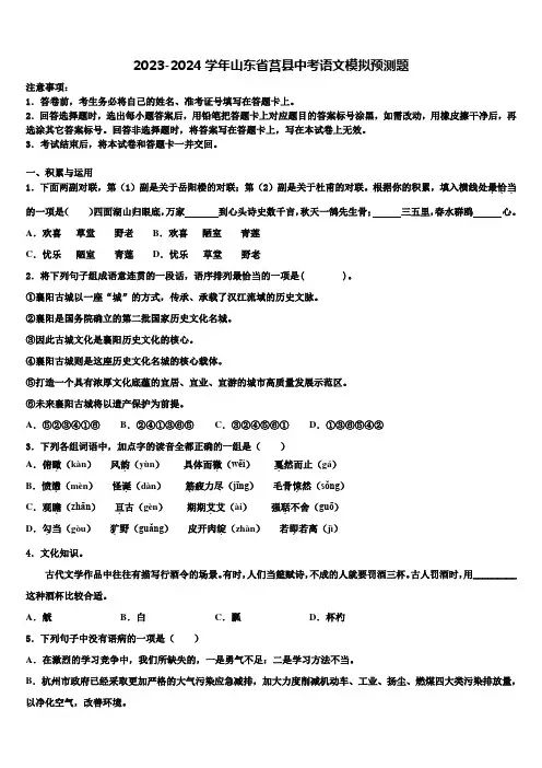 2023-2024学年山东省莒县中考语文模拟预测题含解析