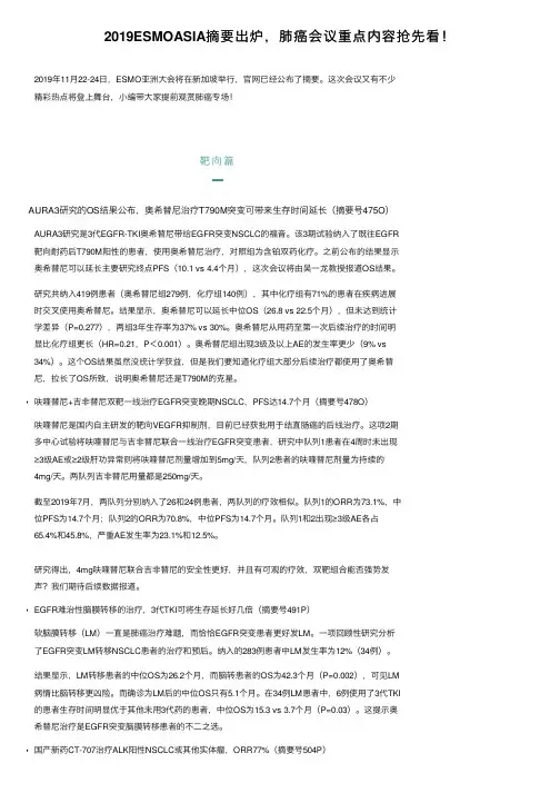 2019ESMOASIA摘要出炉，肺癌会议重点内容抢先看！