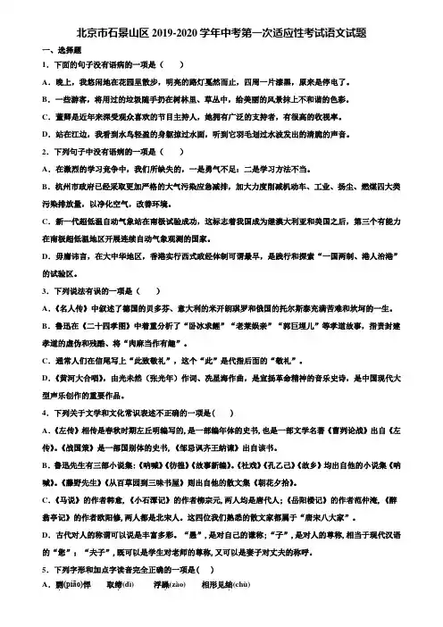 北京市石景山区2019-2020学年中考第一次适应性考试语文试题含解析