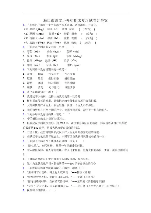 海口市语文小升初期末复习试卷含答案