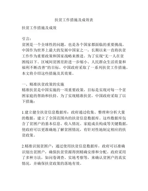 扶贫工作措施及成效表