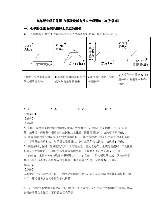 九年级化学图像题 金属及酸碱盐反应专项训练100(附答案)