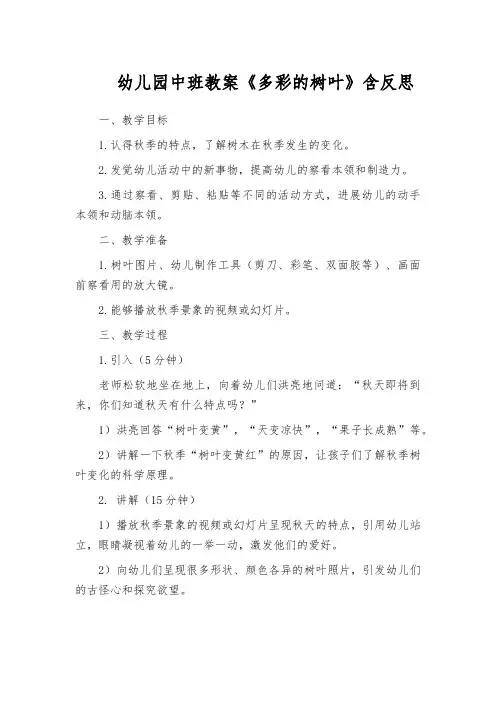 幼儿园中班教案《多彩的树叶》含反思