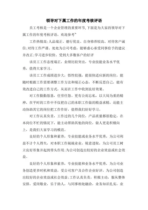 领导对下属工作的年度考核评语