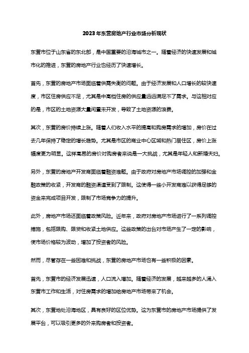 2023年东营房地产行业市场分析现状