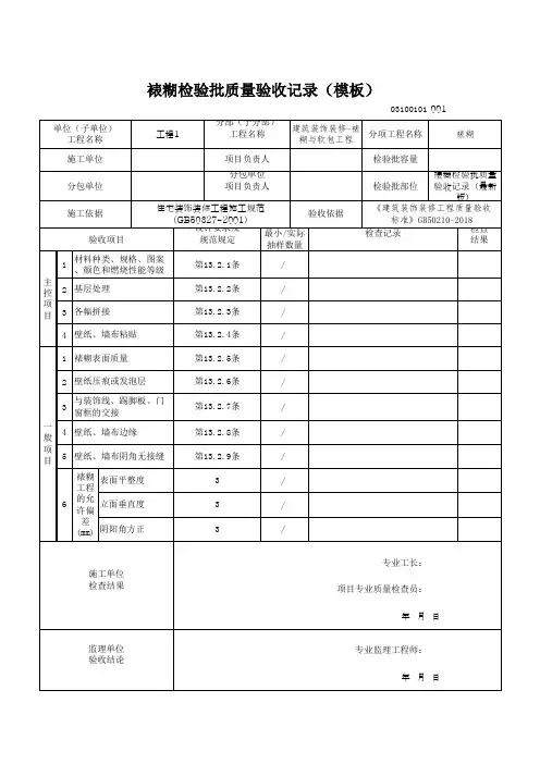 裱糊检验批质量验收记录(模板)