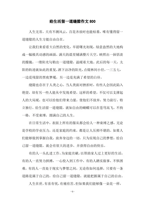 给生活留一道缝隙作文800