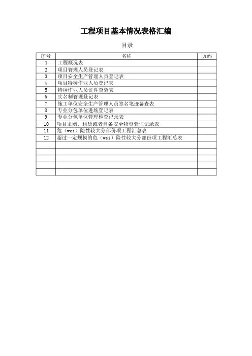 工程项目基本情况表格汇编