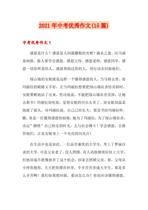 2021年中考优秀作文(15篇)