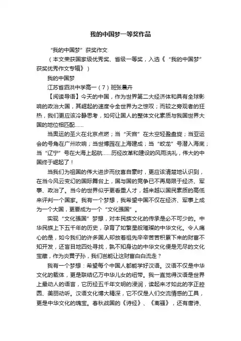 我的中国梦一等奖作品