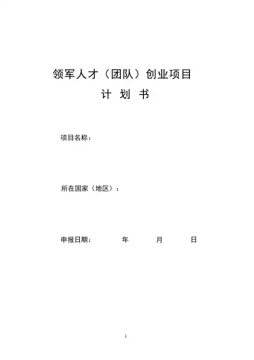 领军人才(团队)创业项目计划书
