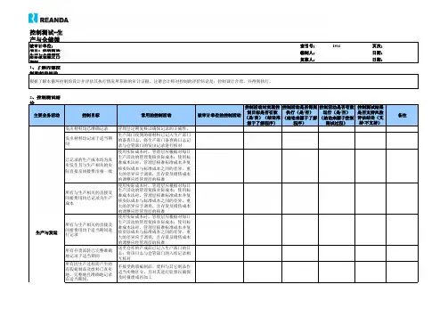 内部审计控制测试底稿