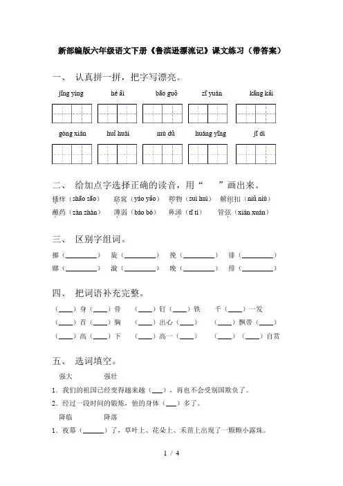 新部编版六年级语文下册《鲁滨逊漂流记》课文练习(带答案)