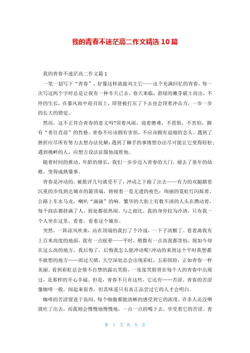 我的青春不迷茫高二作文精选10篇