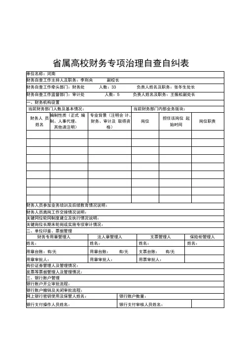 财务专项治理自查自纠表