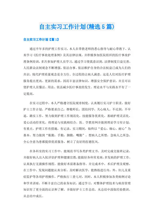 自主实习工作计划(精选5篇)