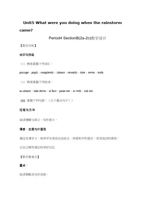 初中英语《Unit 5 What were you doing when the rainstorm came》优质课教案、教学设计