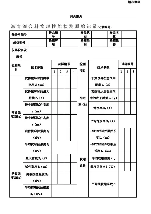 沥青混合料配合比原始记录