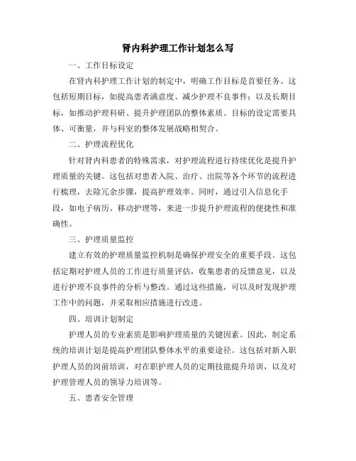 肾内科护理工作计划怎么写