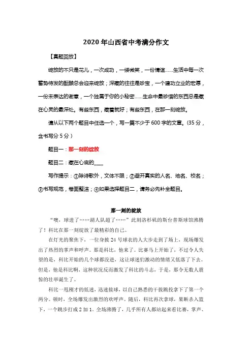 2020年山西省中考满分作文《那一刻的绽放》2