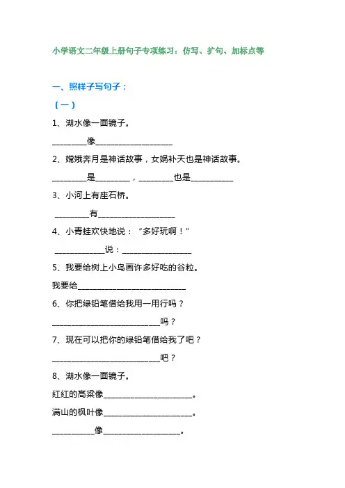 小学语文二年级上册句子专项练习：仿写、扩句、加标点等