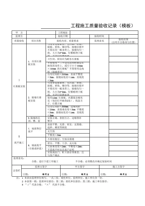 工程施工质量验收记录(模板)