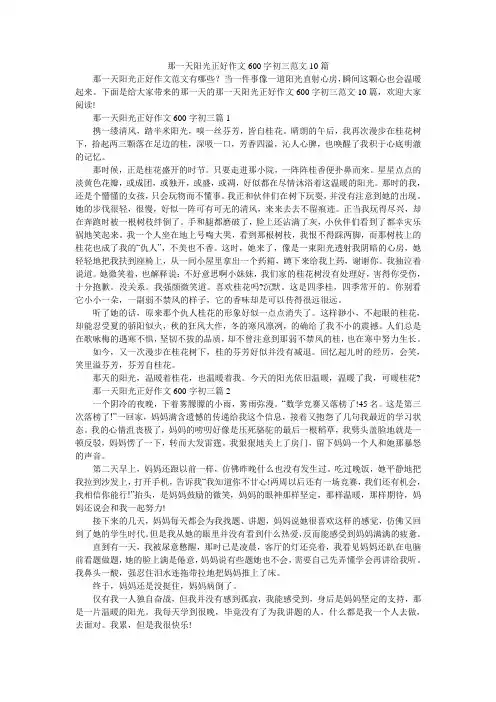 那一天阳光正好作文600字初三范文10篇
