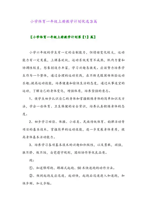 2024年小学体育一年级上册教学计划优选3篇