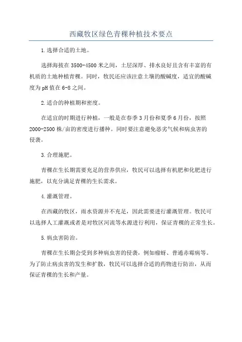 西藏牧区绿色青稞种植技术要点