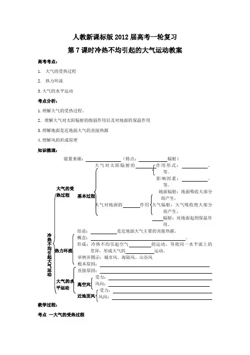 2012届高考地理一轮复习第6课时冷热不均引起的大气运动教案(人教版)