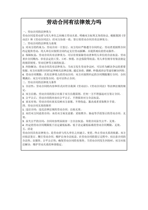 劳动合同有法律效力吗