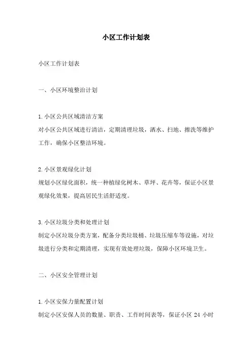 小区工作计划表