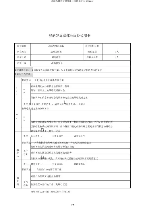 战略与投资发展部岗位说明书大全000006)