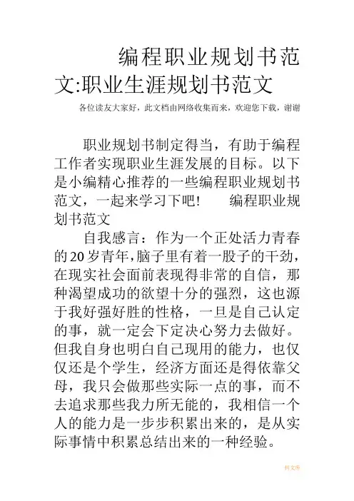 编程职业规划书范文职业生涯规划书范文模板