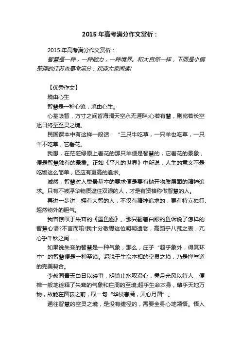 2015年高考满分作文赏析：