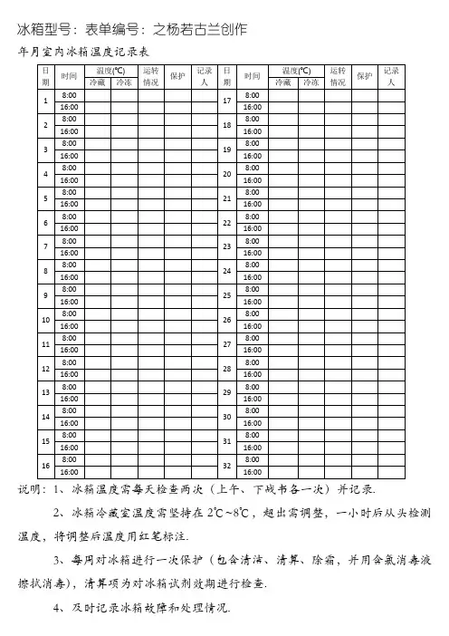 实验室冰箱温度记录表