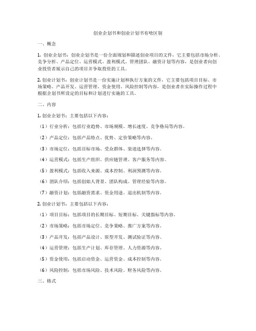 创业企划书和创业计划书有啥区别