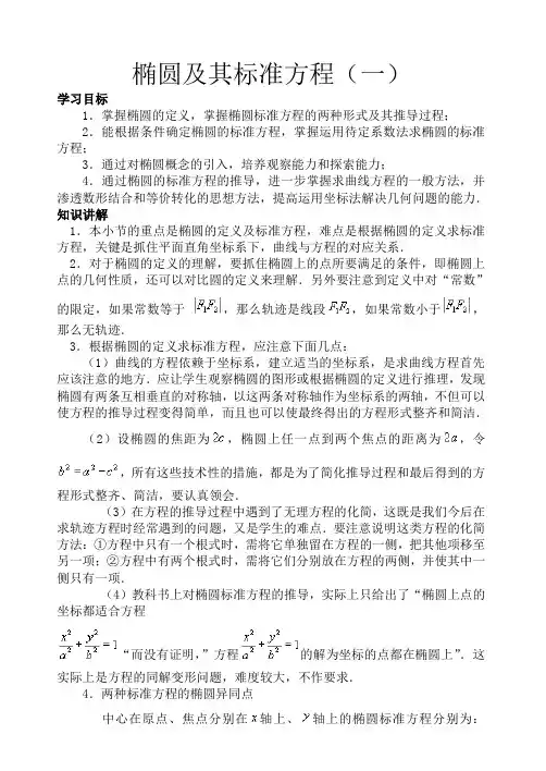 椭圆及其标准方程