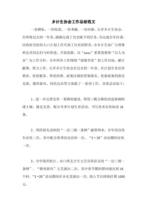 2020年乡计生协会工作总结范文