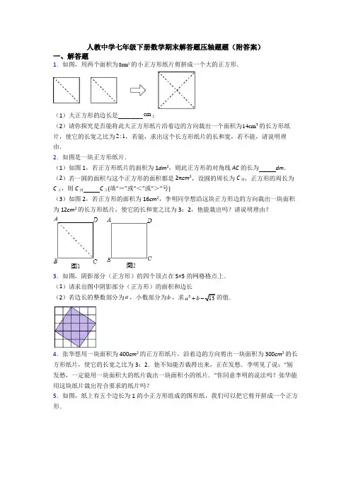 人教中学七年级下册数学期末解答题压轴题题(附答案)