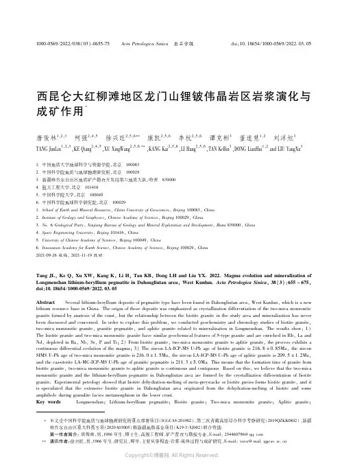 西昆仑大红柳滩地区龙门山锂铍伟晶岩区岩浆演化与成矿作用