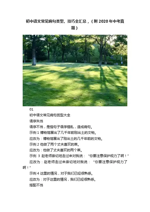 初中语文常见病句类型、技巧全汇总，（附2020年中考真题）