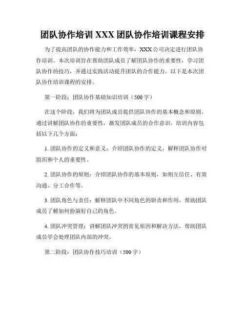 团队协作培训XXX团队协作培训课程安排