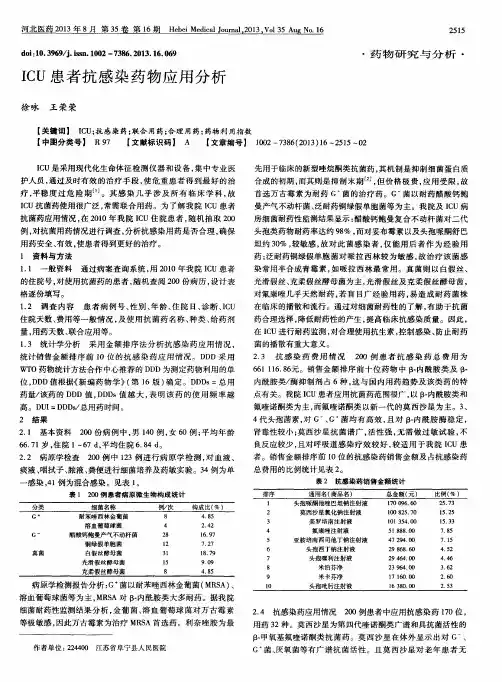 ICU患者抗感染药物应用分析