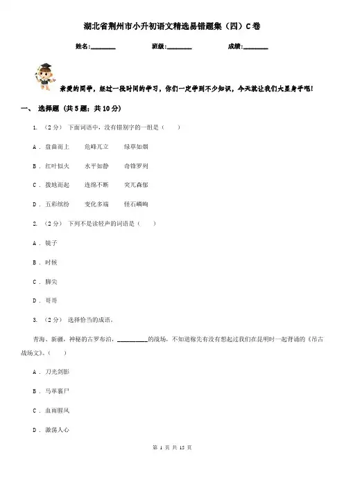 湖北省荆州市小升初语文精选易错题集(四)C卷