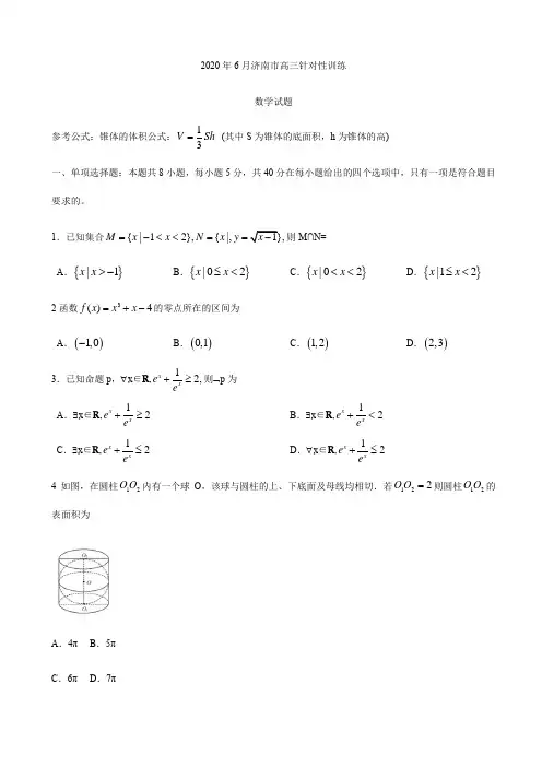 山东省济南市2020届高三6月针对性训练(仿真模拟