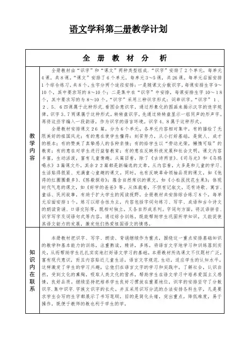 语文学科第二册教学计划 (2)