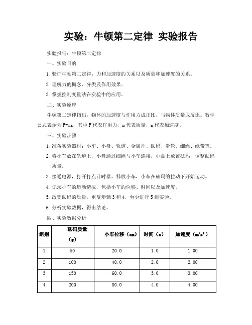 实验牛顿第二定律实验报告